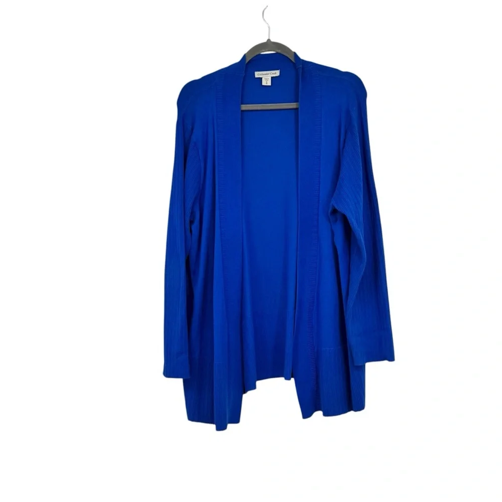 Coldwater Creek 1X (18) Blue Cotton/Nylon/Spandex Open Front Cardigan Sweater